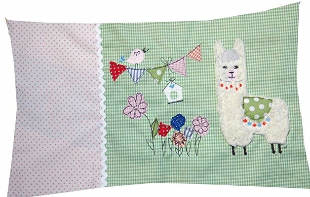 Babykissen mit aufgesticktem Namen, Kinderkissen Lama mit Namen 30 x 50 cm und Innenkissen, Dekokissen von C-Fashion-Design