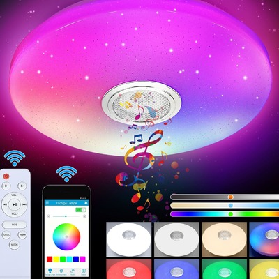 LED Musik Sternenhimmel Deckenlampe RGB,36W Smart LED Deckenleuchte RGB + Tageslicht Dimmbar Fernbedienung und APP ilink,Farbwechsel mit Lautsprecher,3600 lumen Wohnzimmer Kinderzimmer lampe  [Energieklasse A+] von Dreamfonica