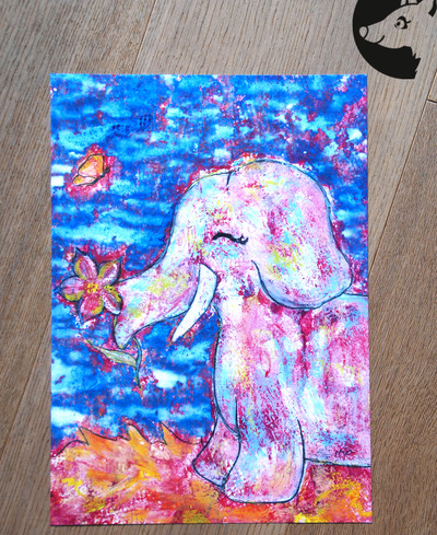 A4 Kinderzimmerposter Elefant mit Blume von Little Walking Wolf