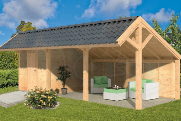 Remise Bergen Typ 7 mit Gerätehaus 678x306cm Natur Tuindeco von QS-Gartendeco