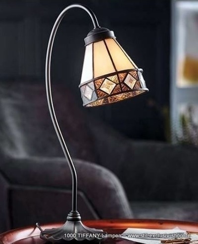 Grazile TIFFANY-Tisch-Lampe ( "Schwanenhals"), unsere grosse Serie FARGO. von STIL-EXCLUSIV