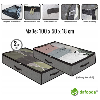Dafooda Premium Unterbettkommode 100 x 50 x 18cm (90 Liter) im 2er Set + Baumwollbeutel, atmungsaktiv und robust, platzsparende Aufbewahrung unter dem Bett, Organizer für Auto und Hobby von Dafooda
