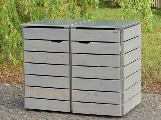 2er Mülltonnenbox / Mülltonnenverkleidung, Holz / Edelstahl - Deckel 240 Liter, Transparent Grau von www.binnen-markt.de