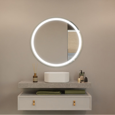 Runder Spiegel LED Coimbra, Beleuchteter Spiegel, Kosmetikspiegel, Wandspiegel rund, Badezimmerspiegel mit Beleuchtung, Waschtischspiegel von WOWMÖBEL