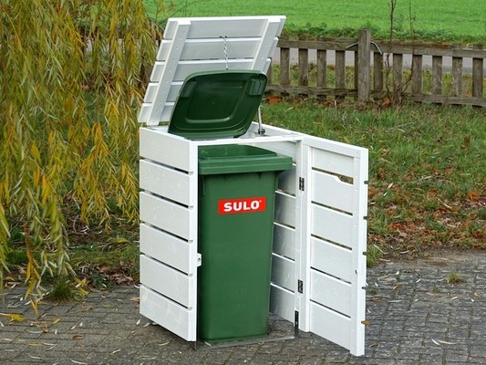 1er Mülltonnenbox / Mülltonnenverkleidung Holz 120 Liter, Weiss von www.binnen-markt.de
