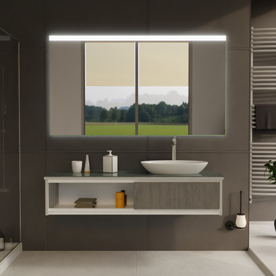 LED Badspiegel rechteckig Singapur, Beleuchteter Spiegel, Spiegel nach Maß, Badezimmerspiegel mit Beleuchtung, Badspiegel nach Wunschmaß von WOWMÖBEL