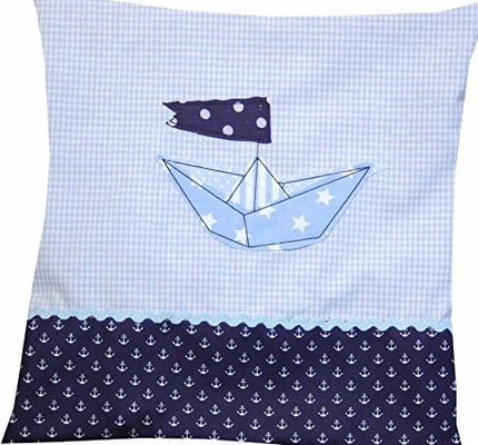 Kissen hellblau 35 x 35 cm Boot mit Namen und Innenkissen von C-Fashion-Design