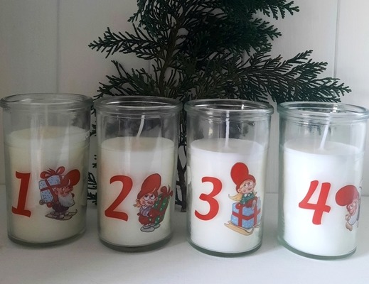 Advent-Kerzen im Glas mit Wichtel u. Zahlen von Smuk