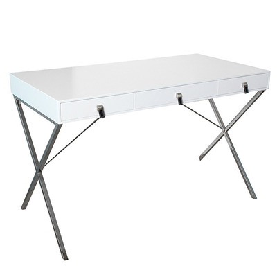 Design Schreibtisch Konsolentisch TESS 120x60 edelmatt weiß mit drei Schubladen von livingart24.de