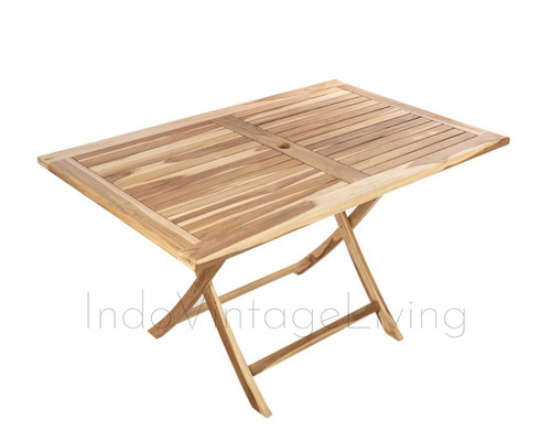 Wooden Folding Garden Table With Parasol Hole, Folding Table, Garden Table von Indo Vintage Living