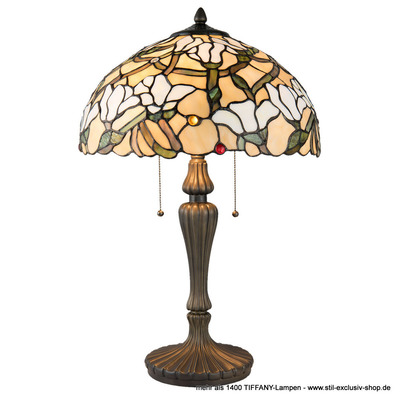 Special offer !  ø 40cm. Goldfarbige TIFFANY-Tisch-Lampe, unsere grosse Serie  ROCHESTER. von STIL-EXCLUSIV