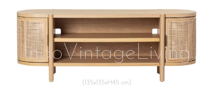 TV Cabinet, Natural Solid Wood Cabinet von Indo Vintage Living