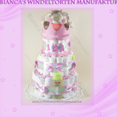 Windeltorte mit Spieluhr  Geschenk Taufe Geburt Babyparty von Windeltorten Manufaktur