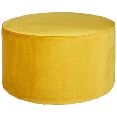 Woood Sara Pouf Sitzhocker - 60cm Durchmesser, Samtbezug gelb von EIKORA
