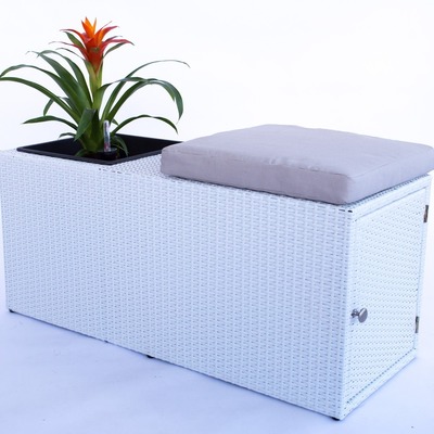 Garten-Sitzbank aus Polyrattan weiß 100x40x45cm mit Pflanzeinsatz von Eleganteinrichten