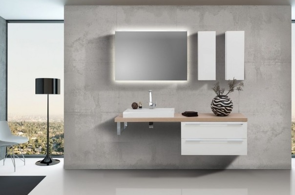 Badmöbel Set London 7-teilig mit LED Spiegel, Waschbecken und Waschtischplatte nach Maß von MADELIVING.de