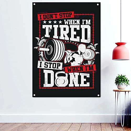 Motivationsposter "When I'm tired I stop when I'm done", für Yoga, Fitness, Sport, Workout, Banner, Flagge, zum Aufhängen, 96 x 144 cm von 通用