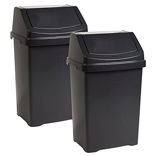 #11 2x Mülleimer mit Schwingdeckel schwarz 25 Liter - Mülltrennung - Abfalleimer Deckel Abfallbehälter von #11