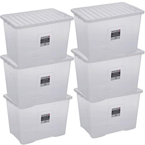 #11 Kisten mit Deckel groß Aufbewahrungsbox - 6 Stück 80 Liter - 60x40x42cm - transparent klar - stapelbar - Kunststoff Box Plastik Behälter Spielzeugkiste Stapelkiste von #11