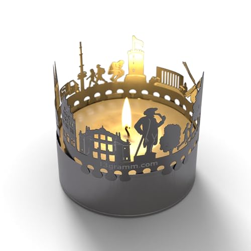 Bielefeld-Skyline Windlicht Schattenspiel Souvenir, 3D Edelstahl Aufsatz für Kerze inkl. Karte von 13gramm