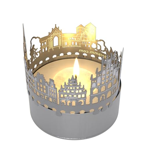 Münster Skyline Schattenspiel - Kerzenaufsatz mit magischem Lichteffekt | Souvenir & Geschenkidee für Münster-Fans | Historische Wahrzeichen in Miniatur von 13gramm