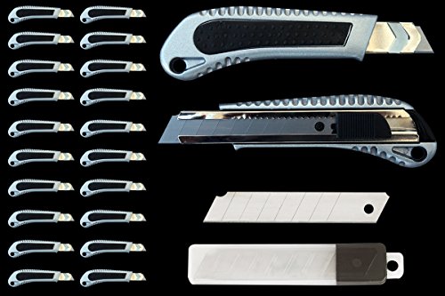 20 x PROFI Alu Druckguss Cuttermesser 18 mm mit Metallführung + 10 GRATIS Cutter Ersatzklingen Teppich Messer von 1A Malerwerkzeuge