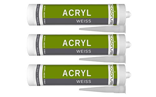 3 x Colorus Acryl-Dichtstoff | Maleracryl weiß | Fugendichter 310 ml | Acryl-Dichtmasse für Fugen und Risse | Bauacryl überstreichbar, hochwertige Acryldispersion | Alterungsbeständig von 1A Malerwerkzeuge