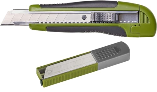 6 x Colorus 2K Soft Griff Cuttermesser 18mm mit Metallführung und automatischer Arretierung + 10 Stück 18mm made in Germany Solingen Klingen von 1A Malerwerkzeuge