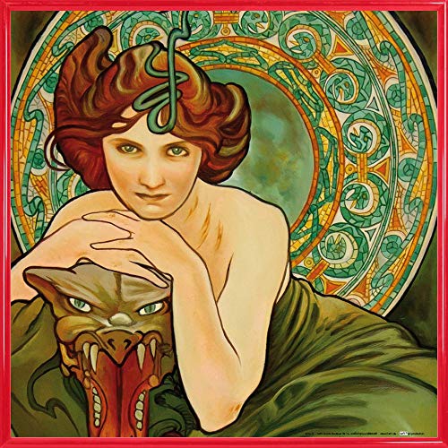 1art1 Alphonse Mucha Poster Kunstdruck Bild und Kunststoff-Rahmen - Die Edelsteine, Der Smaragd 1900 (40 x 40cm) von 1art1