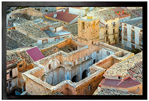 1art1 Häuser Altstadt Mit Kirche Von San Pedro In Ariza, Spanien Fußmatte Dekomatte Innenbereich | Design Türmatte 60x40 cm von 1art1