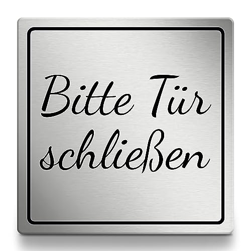 Bitte Tür schließen Schild, 10x10cm in silber, selbstklebendes Hinweisschild, Türschild von 1peak