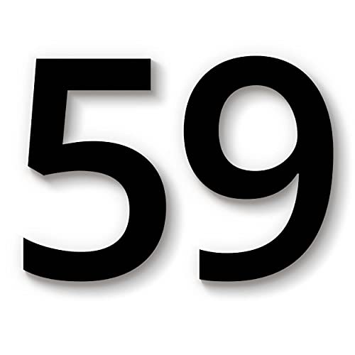 Hausnummer 59 in schwarz aus Acryl, wetterfest, 20cm hoch, selbstklebend, weitere Befestigungsmöglichkeiten & Höhen verfügbar von 1peak