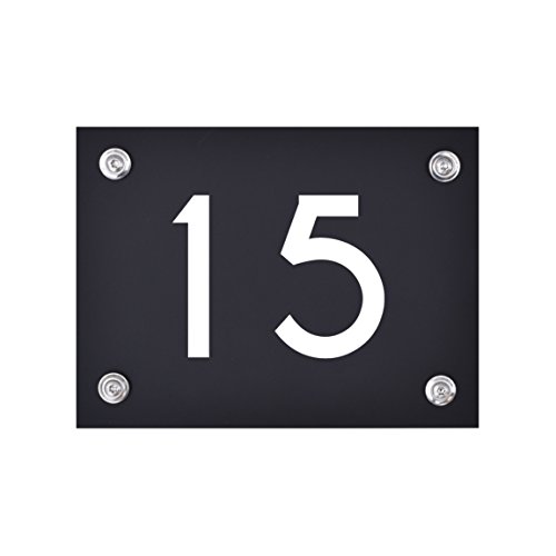Hausnummer Schild 15 aus Acryl, Hausnummernschild in schwarz, mit weißer Schrift inkl. Zubehör von 1peak