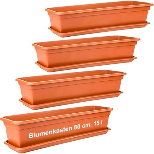 2friends Blumenkasten Set 80cm, Terracotta – 4er-Set Balkonkästen mit Untersetzer, Hochwertiger Kunststoff, EU von 2friends