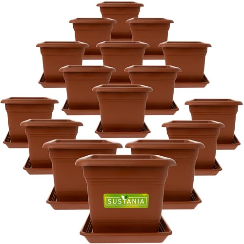 2friends Sustania Pflanzkübel Eckig 28x28 Terracotta 16er Set - Robuster Blumentopf Groß, Übertopf Ideal für Tomatenpflanzen, Eckige Pflanztöpfe Kunststoff für Garten & Balkon von 2friends