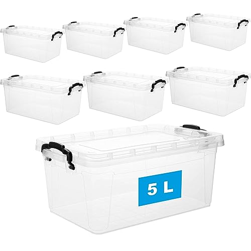 Aufbewahrungsbox mit Deckel und Griff, 5 Liter, 8 Stück - Stapelbare Plastikbox aus lebensmittelechtem Kunststoff, Made in EU, transparent – Ideal für Küche & Haushalt, Platzsparend & BPA-frei von 2friends
