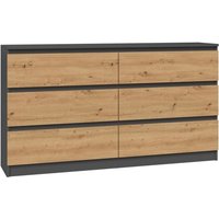 Kommode, Sideboard mit 6 Schubladen (138cm x 40cm x 75cm) in Anthrazit & Artisan Eiche - Anthrazit & Artisan Eiche von 3E 3XE LIVING.COM