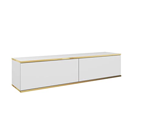 3E 3xE living.com Hängendes TV Schrank - Modernes Design mit Push-to-Open-Funktion. Farbe: Weiss, D: L: 135 cm, H: 30 cm, T: 32 cm. TV Lowboard, TV Board, TV Sideboard Hängend, Wandschrank hängend von 3E 3xE living.com