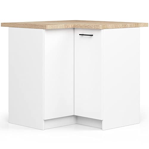 3E 3xE living.com Küchenmöbel EDERSEN, Eckunterschrank mit 2 Tür mit Küchenarbeitsplatte in weiß & Sonoma (B:90cm H:85cm T:46cm) mehr Teile zum Auswahl von 3E 3xE living.com