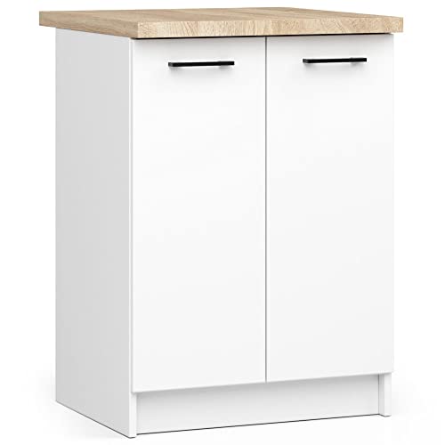 3E 3xE living.com Küchenmöbel EDERSEN, Unterschrank mit 2 Tür mit Küchenarbeitsplatte in weiß & Sonoma (B:60cm H:85cm T:46cm) mehr Teile zum Auswahl von 3E 3xE living.com