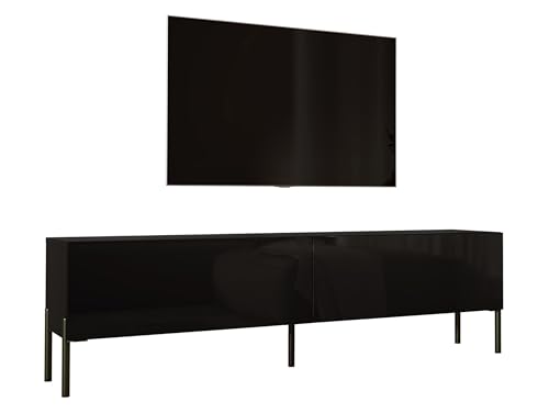 3E 3xE living.com TV-Schrank in Schwarz matt/Schwarz Hochglanz mit Beinen in Schwarz, A: B: 170 cm, H: 52 cm, T: 32 cm. TV-Möbel, TV-Tisch, TV-Bank von 3E 3xE living.com