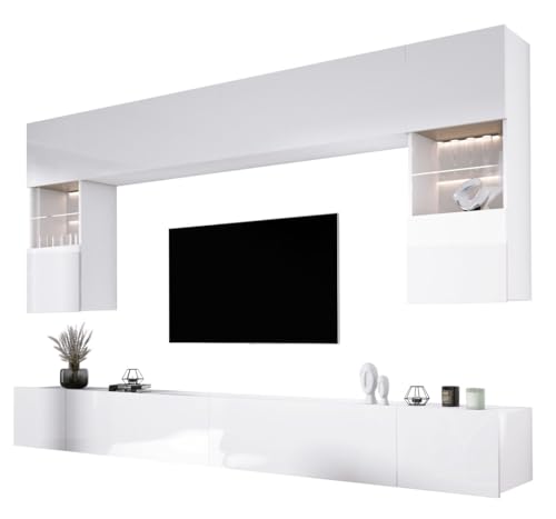 3E 3xE living.com Wohnwand Weiß Matt/Weiß Glanz Medienwand Design Modern MDF Hochglanz, Wohnzimmer Möbel, Wohnwand Wohnzimmer von 3E 3xE living.com