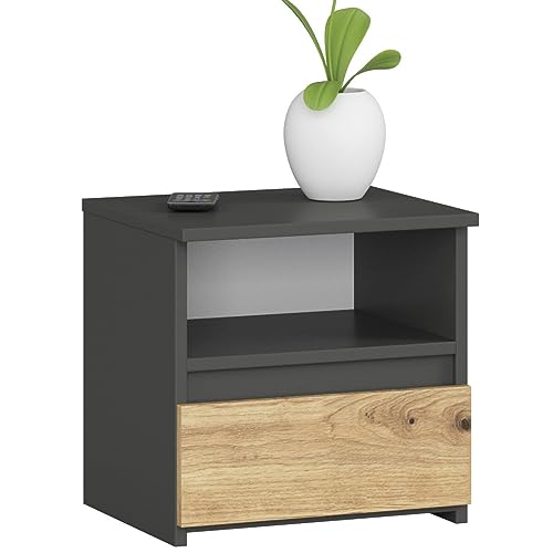 3xEliving Kommode, Sideboard, Nachttisch mit 1 Schublade und 1 Ablage (B:40cm x H:40cm x T:35cm) in Graphit Grau & Artisan Eiche von 3E 3xE living.com