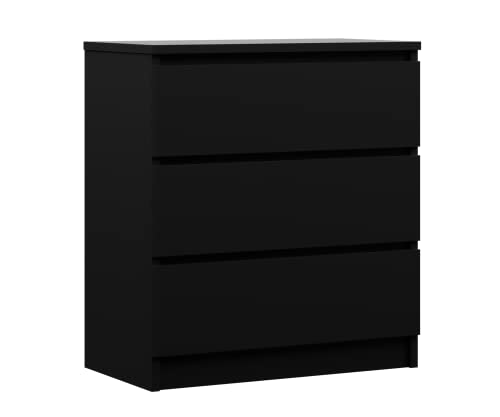 3E 3xE living.com Kommode mit 3 Schubladen, Farbe: Schwarz Matt, H: 79 cm, B: 70 cm, T: 39 cm. Schrank für Wohnzimmer, Büro, Schlafzimmer von 3E 3xE living.com