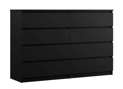 3E 3xE living.com Kommode mit 8 Schubladen 138 cm, Farbe: Schwarz Matt, H: 102 cm, B: 138 cm, T: 39 cm. Schrank für Wohnzimmer, Büro, Schlafzimmer von 3E 3xE living.com