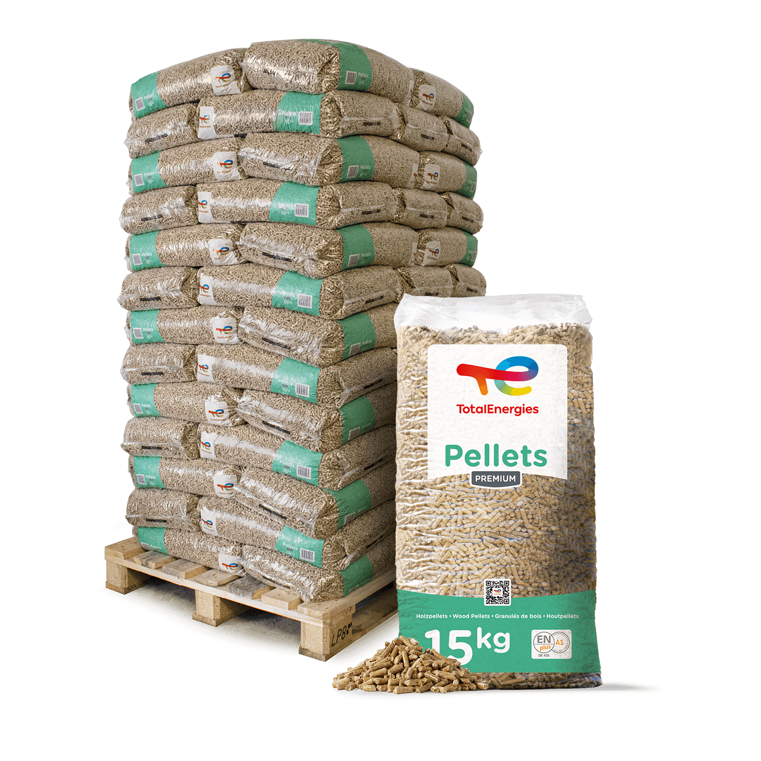 TotalEnergies Holzpellets Premium 15kg x 65 Sack 975kg Palette von TotalEnergies