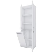 Badezimmerschrank Bagnoli - Standschrank mit fünf Einlegeböden und einem Wäschekorb, Badezimmersäule, Ablage, weiß, t: 30 cm, h: 174 cm, b: 60 cm von 3XE LIVING