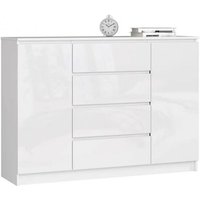 3xEliving demi 2D4S Kommode 140cm in weiß & weiß in Hochglanz - Modernes Sideboard mit viel Stauraum für Ihren Wohnbereich - 120 x 101 x 39cm (b/h/t) von 3XE LIVING