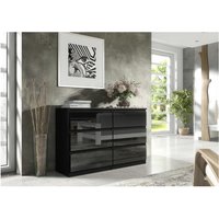 3xEliving Kommode Sideboard demii mit 6 Schubladen in schwarz/schwarz in Hochglanz, 120 cm - schwarz/schwarz glanz von 3XE LIVING