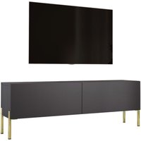 TV-Schrank in Anthrazit mit Beinen in Gold, a: b: 140 cm cm, h: 52 cm, t: 32 cm. TV-Möbel, TV-Tisch, TV-Bank - Anthrazit von 3XE LIVING